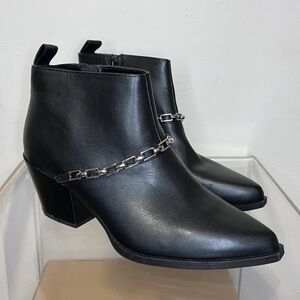 Boots Sleek Black Ankle Booties with Chain Detail